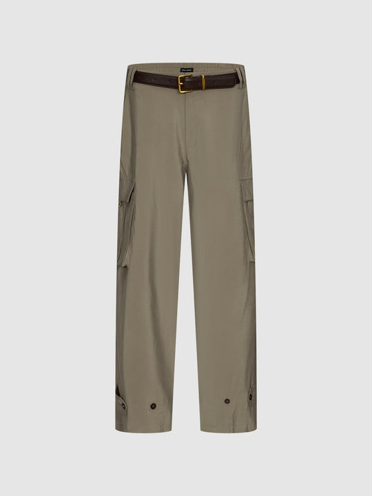 Belted Flap Pocket Wide Leg Cargo Pants