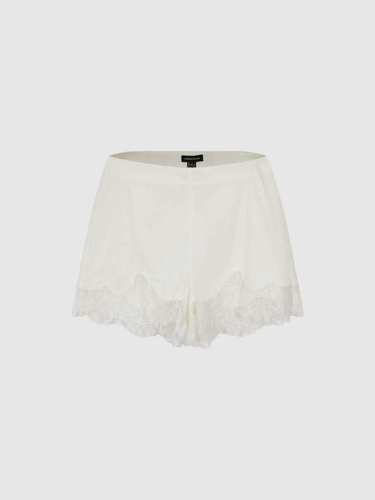 Cotton Textured Weave With Narrow Lace Hem Edge And Subtle Gentle Elasticity Shorts