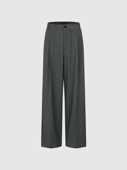 Pinstriped High-waisted Wide-Leg Front Crease Pants