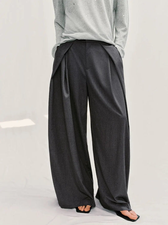 Relaxed Draped Pleated Front Wide-leg Pants