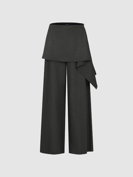 Asymmetric Wrap Striped Mid-rise Wide-leg Pants