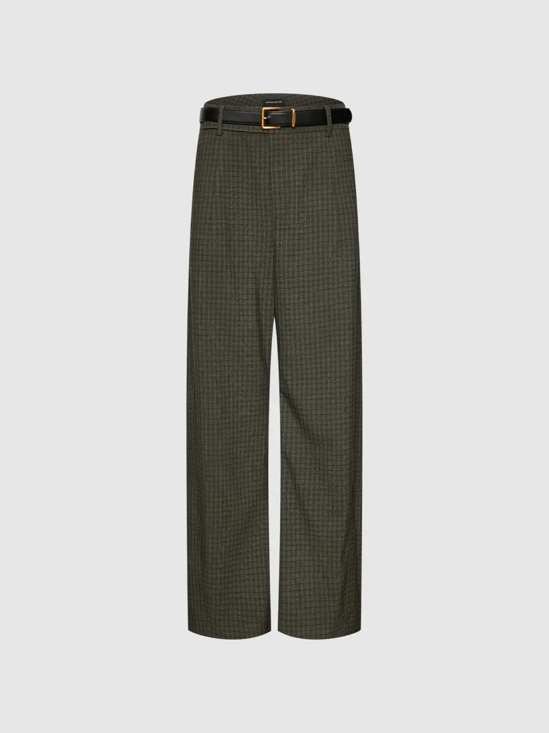 Wide-leg pants in olive plaid with a black belt by Urban Revivo Fashion