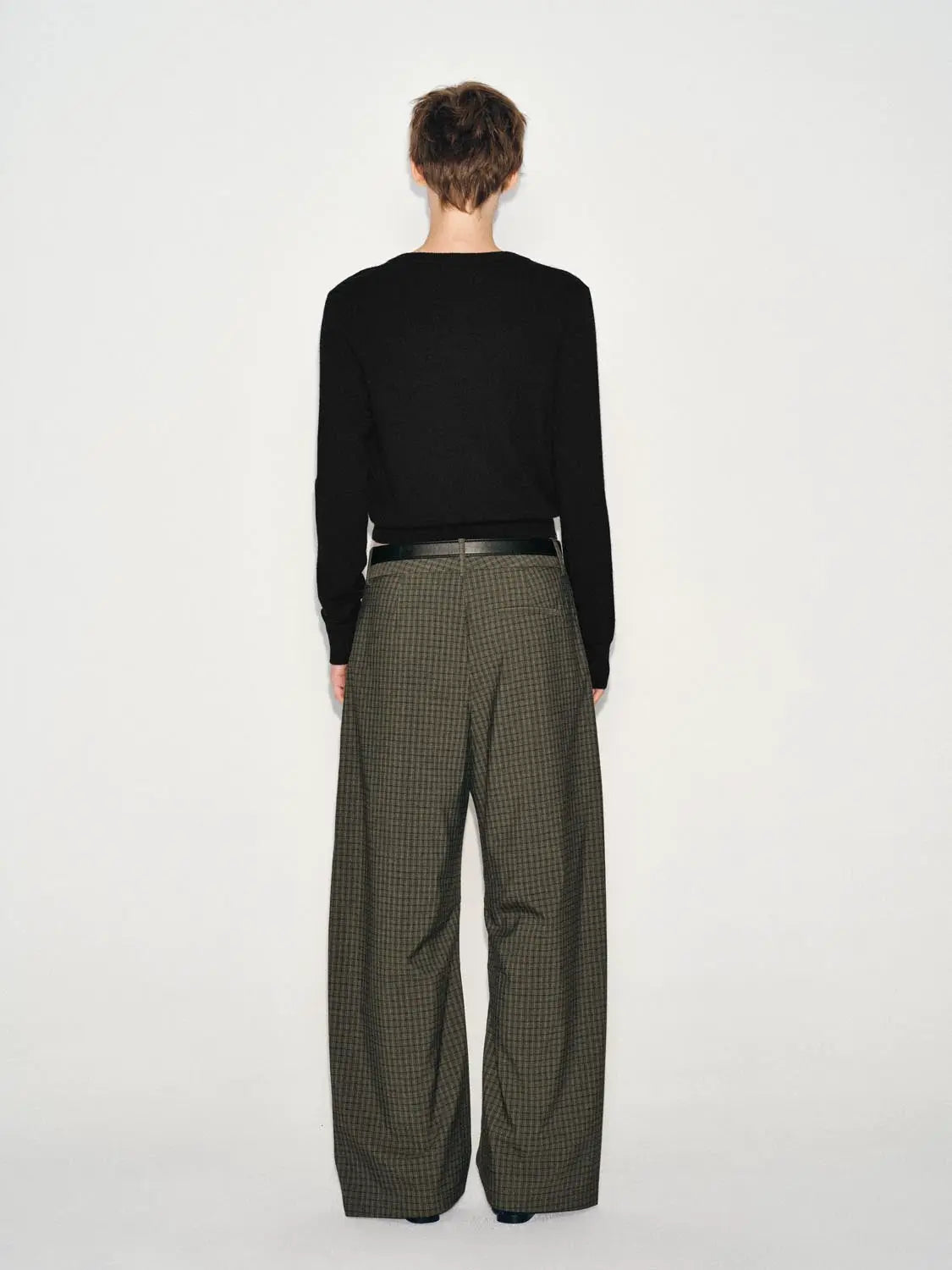 Wide-Leg Pants olive-green plaid by Urban Revivo Fashion
