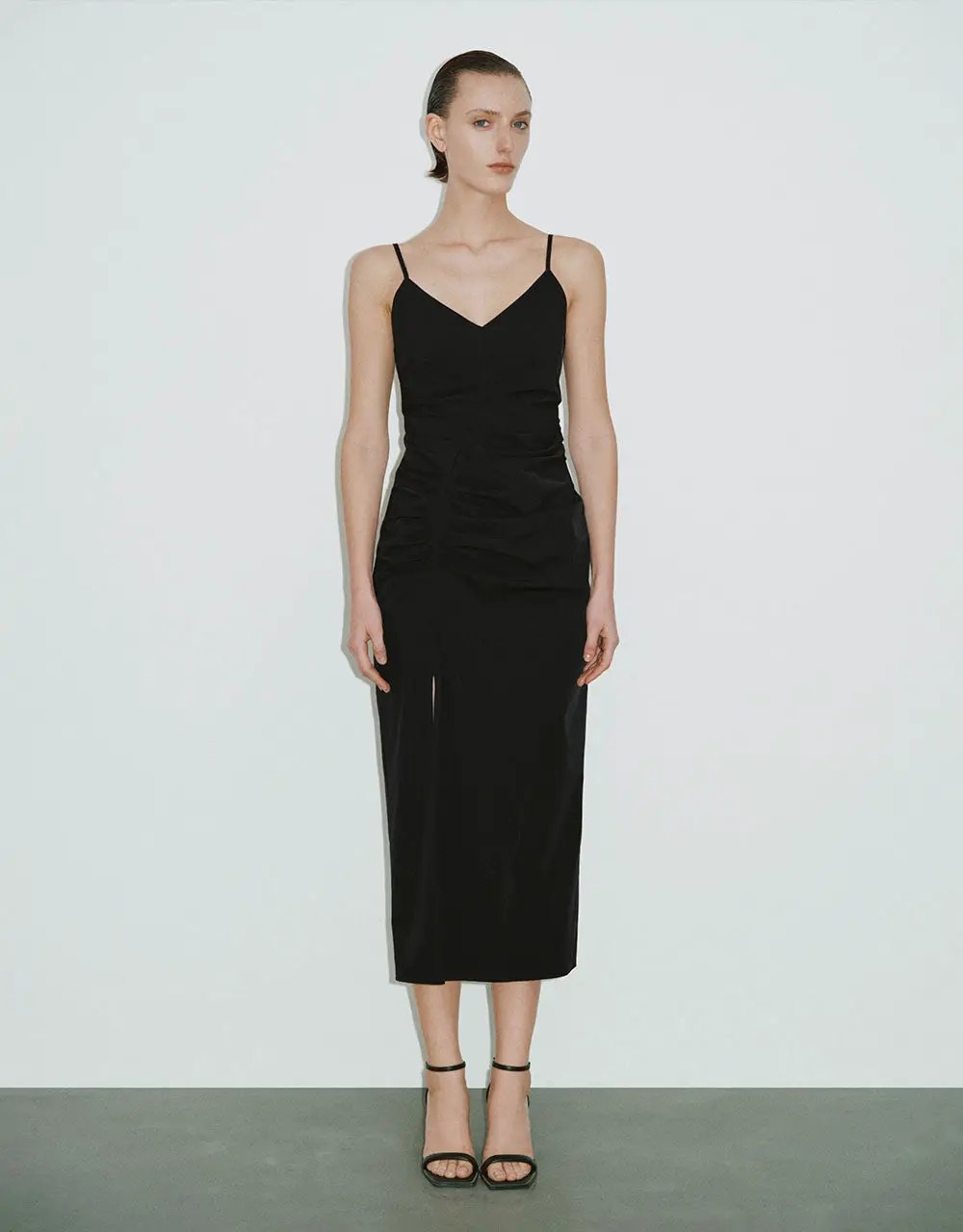 Ruched V-Neck A-Line Cami Dress by Urban Revivo Fashion