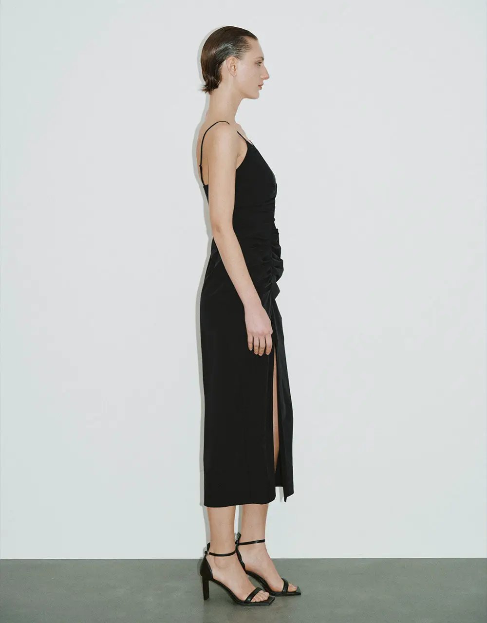 Ruched V-Neck A-Line Cami Dress by Urban Revivo Fashion