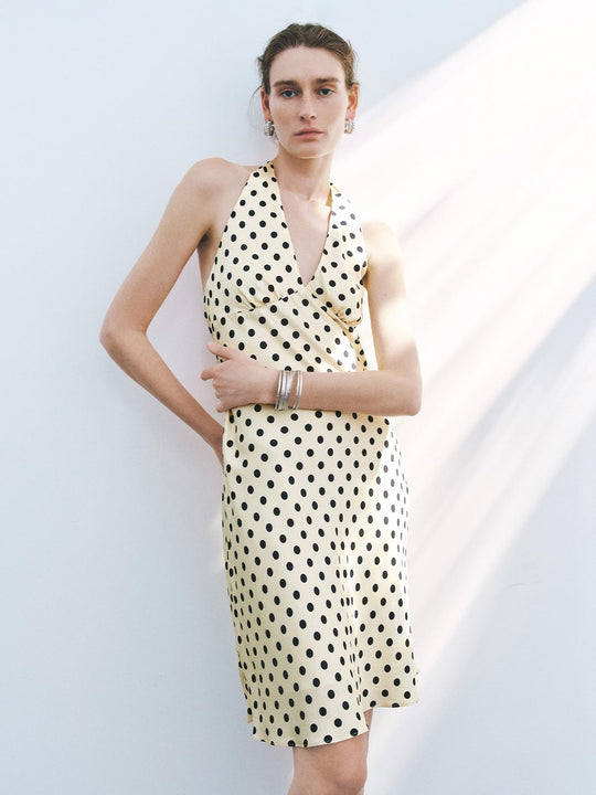Polka Dot Halter Neck A-Line Maxi Dresses