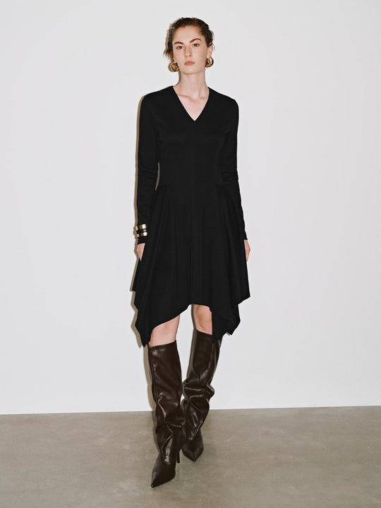 Vestidos midi asimétricos de manga larga