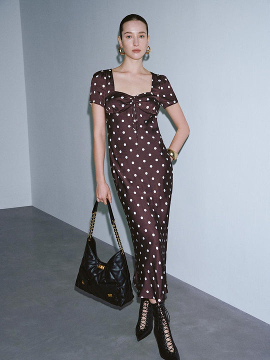 Polka Dotted A-Line Midi Dresses