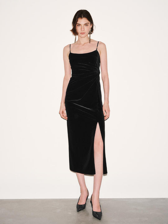 Draped Sleeveless Strappy Straight Midi Dresses