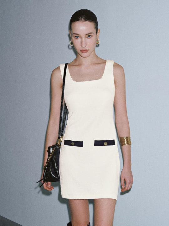 Scoop Neck Contrast Sleeveless A-Line Midi Dresses