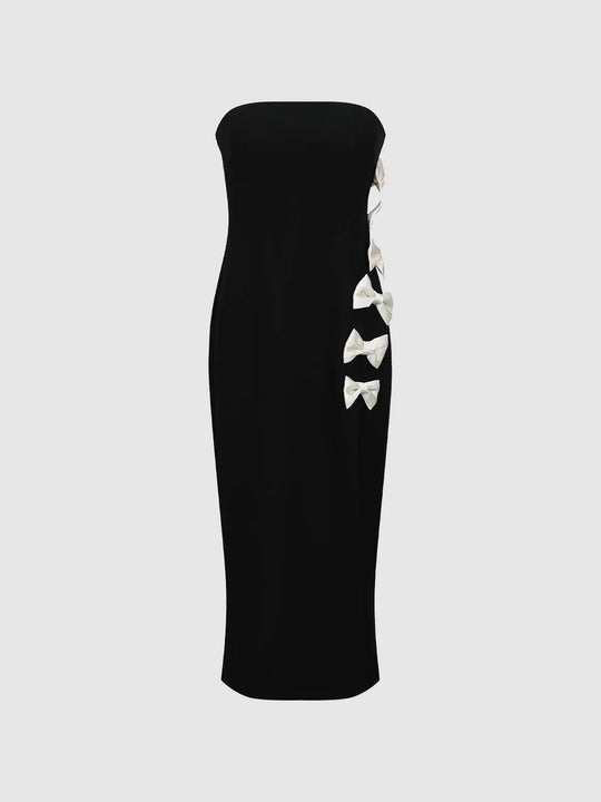 Stretch Side Bow Embellishments Straight Maxi Dresses