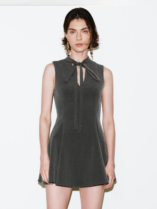 Scarf Neck Sleeveless Pleated A-Line Tailored Mini Dresses