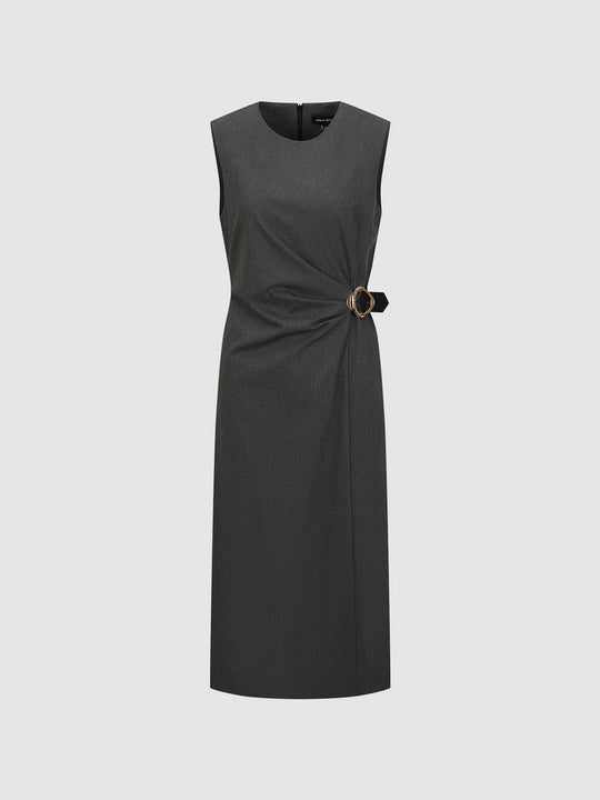 Draped Sleeveless Straight Midi Dresses