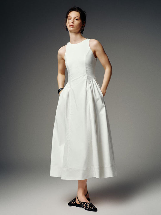 Sleeveless Seamed A-Line Midi Dresses