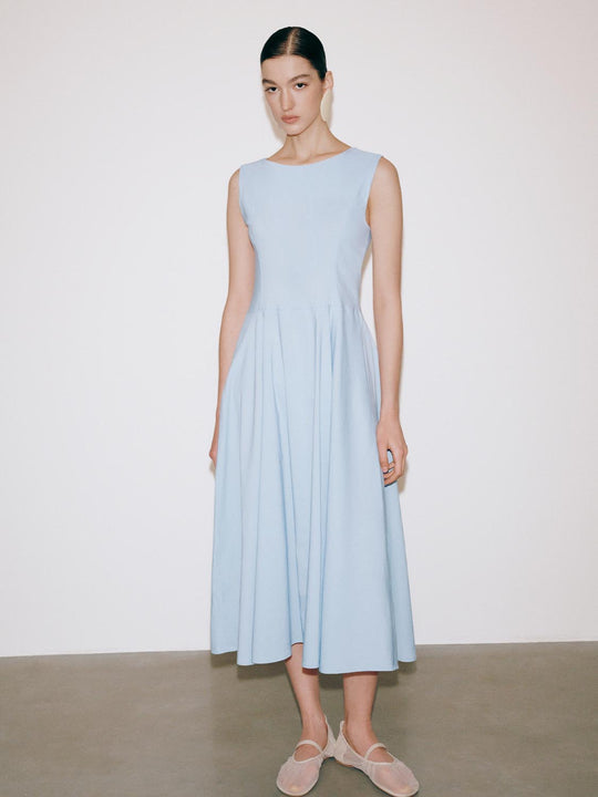 Crew Neck Sleeveless A-Line Midi Dresses