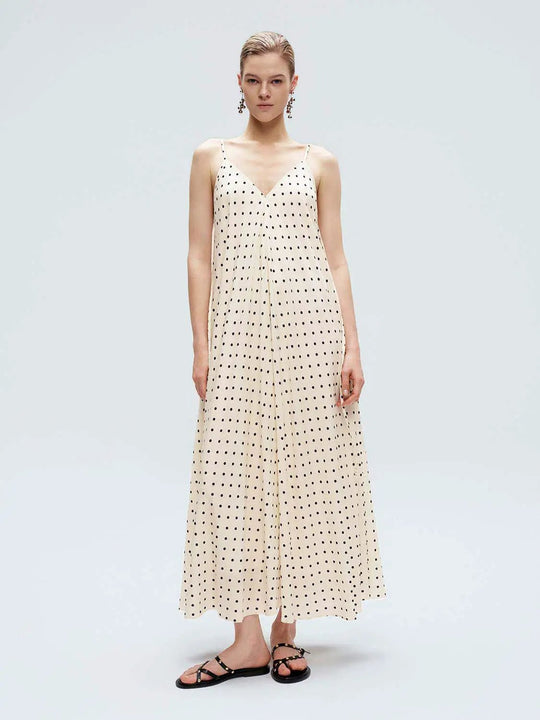 Abiti midi a trapezio con spalline e pois