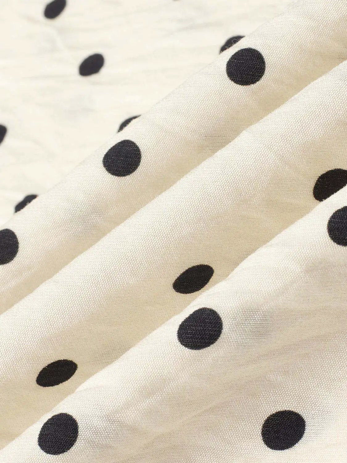 Polka Dot Strappy V-Neck A-Line Midi Dress in cream with black polka dots