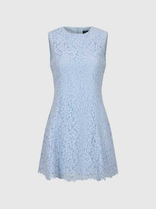 Laced Crew Neck Sleeveless A Line Midi Dresses Elegant Everyday