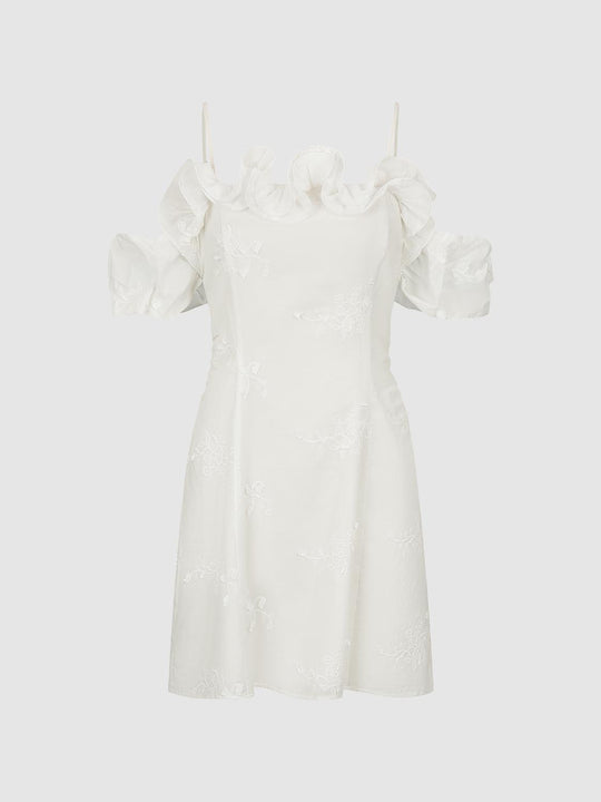 Strappy Ruffle Trim A-Line Midi Dresses