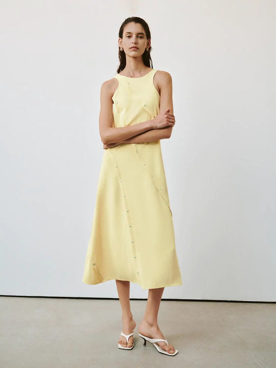 Pastel Seamed Studded Sleeveless A Line Dress