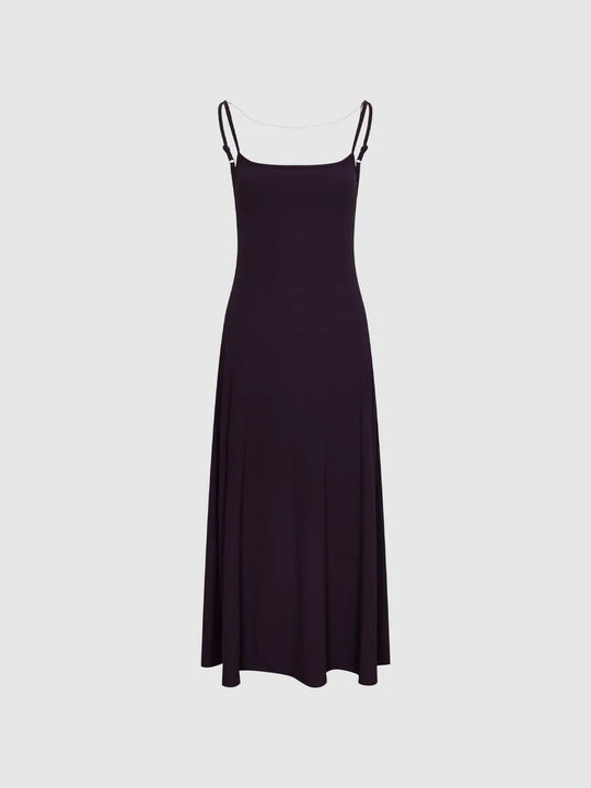 Elegant Cotton Blend Strappy A-Line Midi Dress
