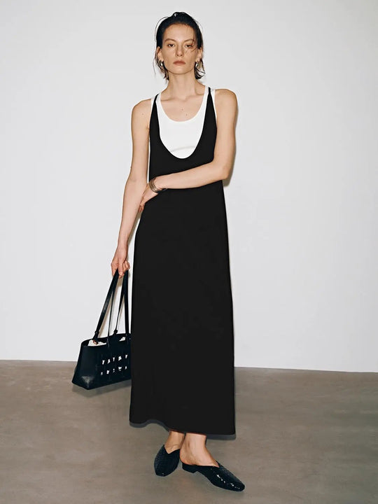 2 In 1 Sleeveless A Line Viscose Cotton Blend Midi Dress