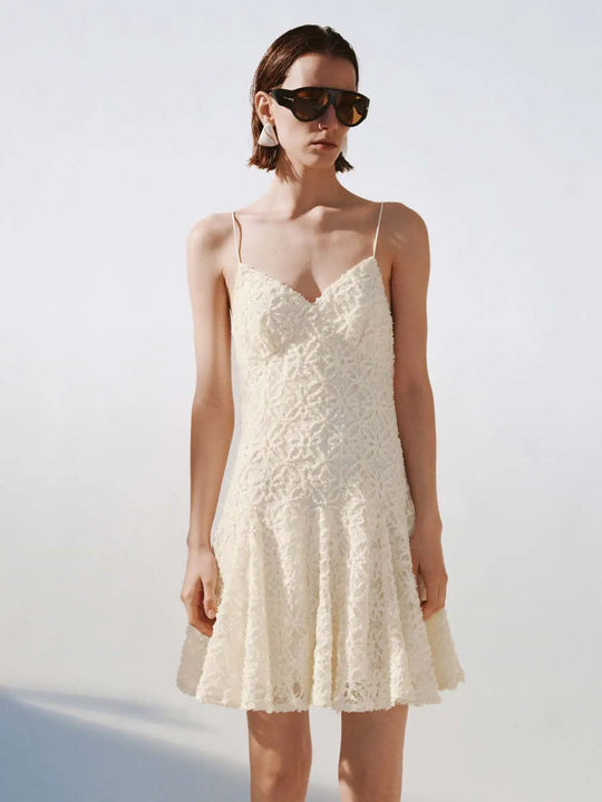 Intarsia Embroidered Strappy V Neck A Line Midi Dresses