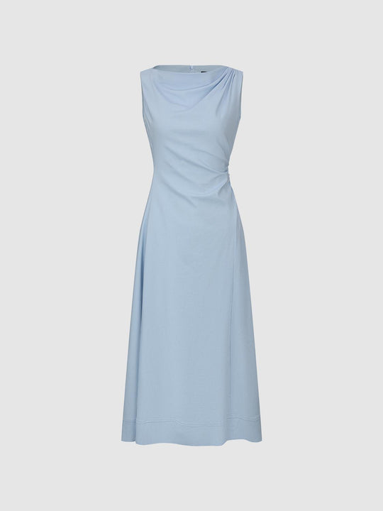 Cowl Neck Sleeveless A-Line Midi Dresses