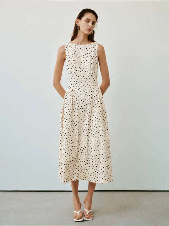 Polka Dot Viscose Blend A-Line Midi Dress