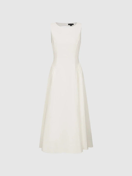 Crepe Open-Back Sleeveless A-Line Midi Dresses