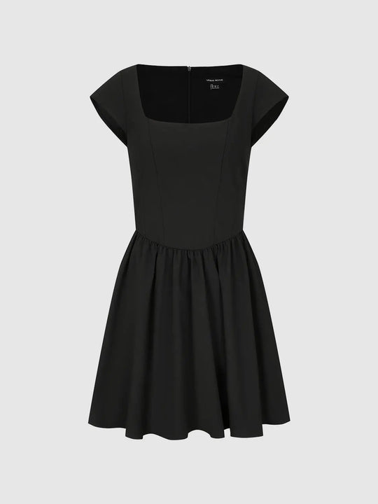 Flared Pleated Elastic Waist A-Line Midi Dresses