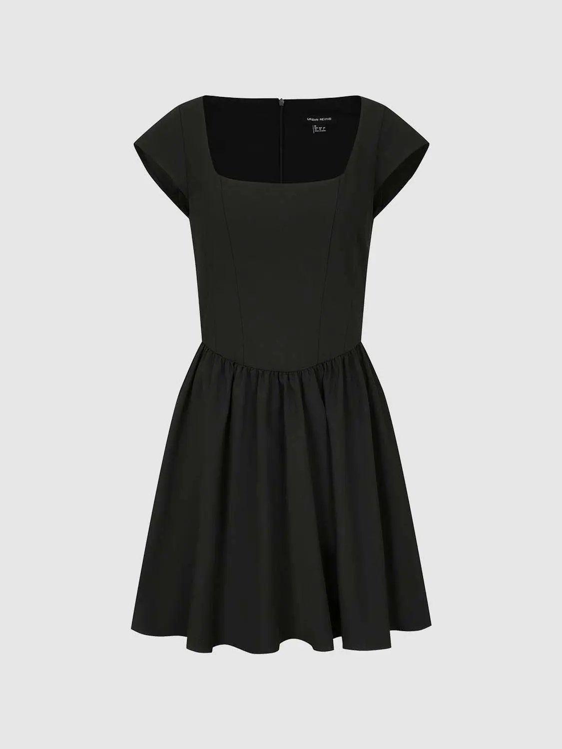 Flared pleated elastic-waist A-line midi dress in black by Urban Revivo Fashion