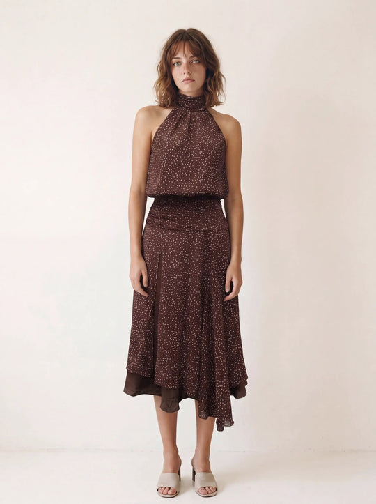 A-line Lined Solid Color Midi Knee-length Dress