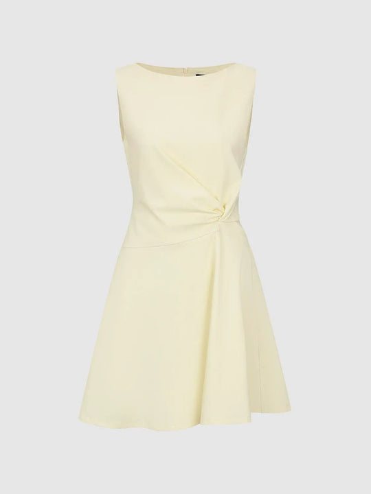 Sleek Sleeveless Twist Knot Waist Viscose Elastane A-Line Midi Dresses