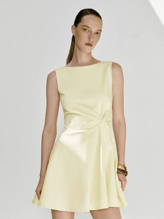 Sleek Sleeveless Twist Knot Waist Viscose Elastane A-Line Midi Dresses
