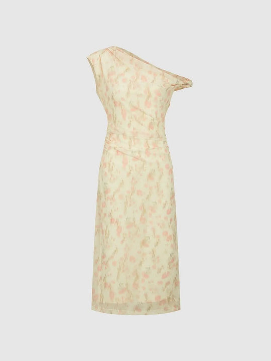 Slight Stretch Lined One Shoulder Straight Midi Dresses