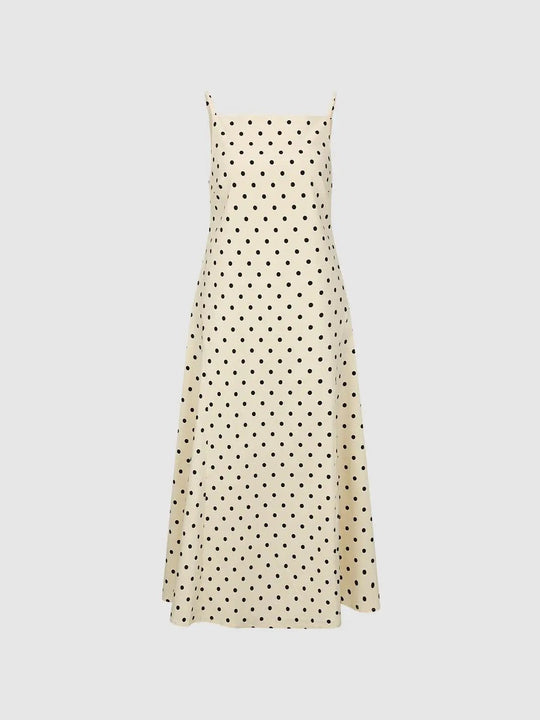 Viscose Polka Dot Spaghetti Strap A-Line Maxi Dresses