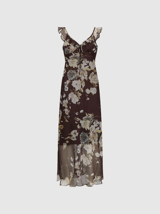 Floral Print Ruffle-Strap Maxi Dress