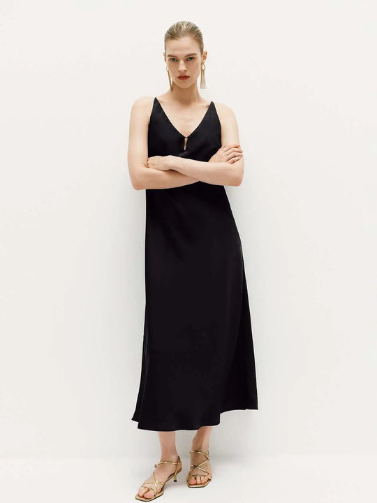 V-neck Sleeveless Side Slit Midi Dress