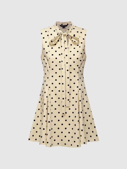 Viscose Polka Dot Bow-Neck A-Line Dress