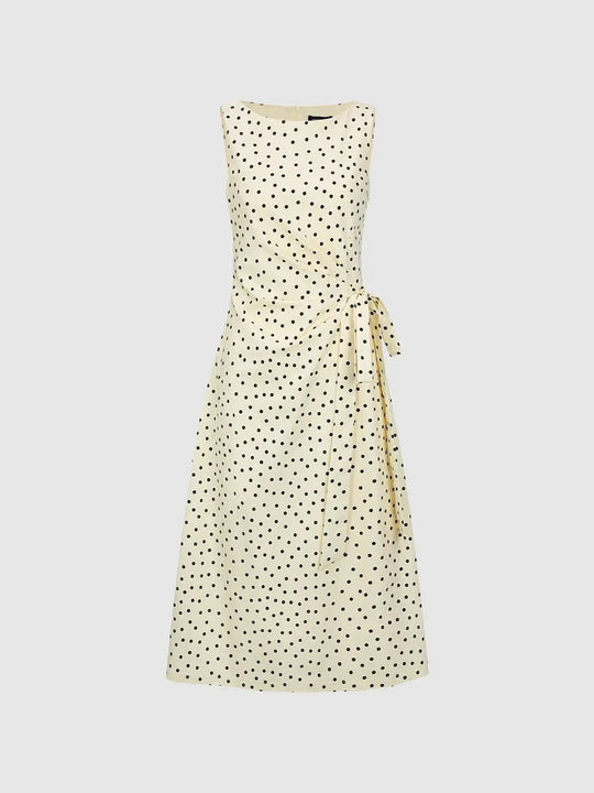 Viscose Wrap Tie Waist Polka Dot Straight Midi Dresses