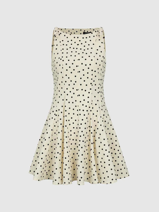 Polka Dot Print Flared Hem Dress With Subtle Stretch And Fine Tailored Seaming Dress