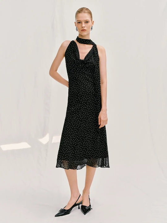 Polka Dot H-line Dress With Sheer Hem Detail