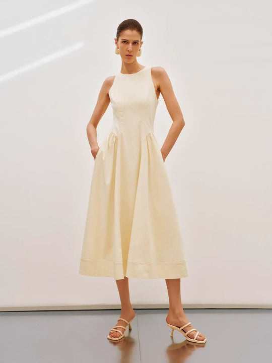 A-line Dress With Pockets Sleeveless Midi