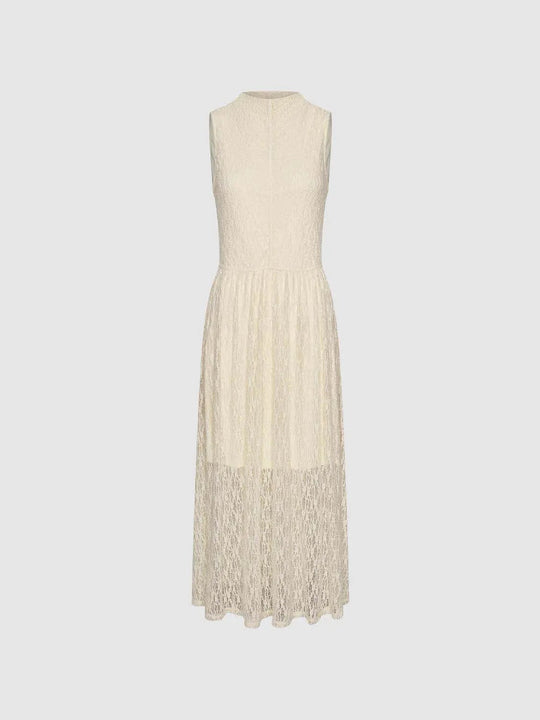 Textured Lace High Neck Sleeveless Maxi Dress