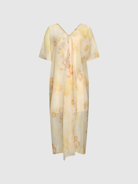 Pastel Floral Print A-line Flowy Midi Dress