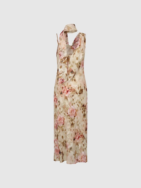Soft Romantic Floral Print H-line Maxi Dress