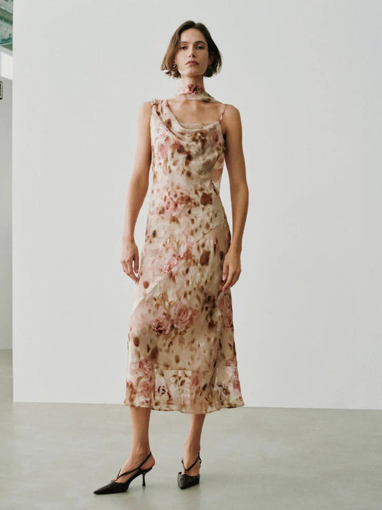 Soft Romantic Floral Print H-line Maxi Dress