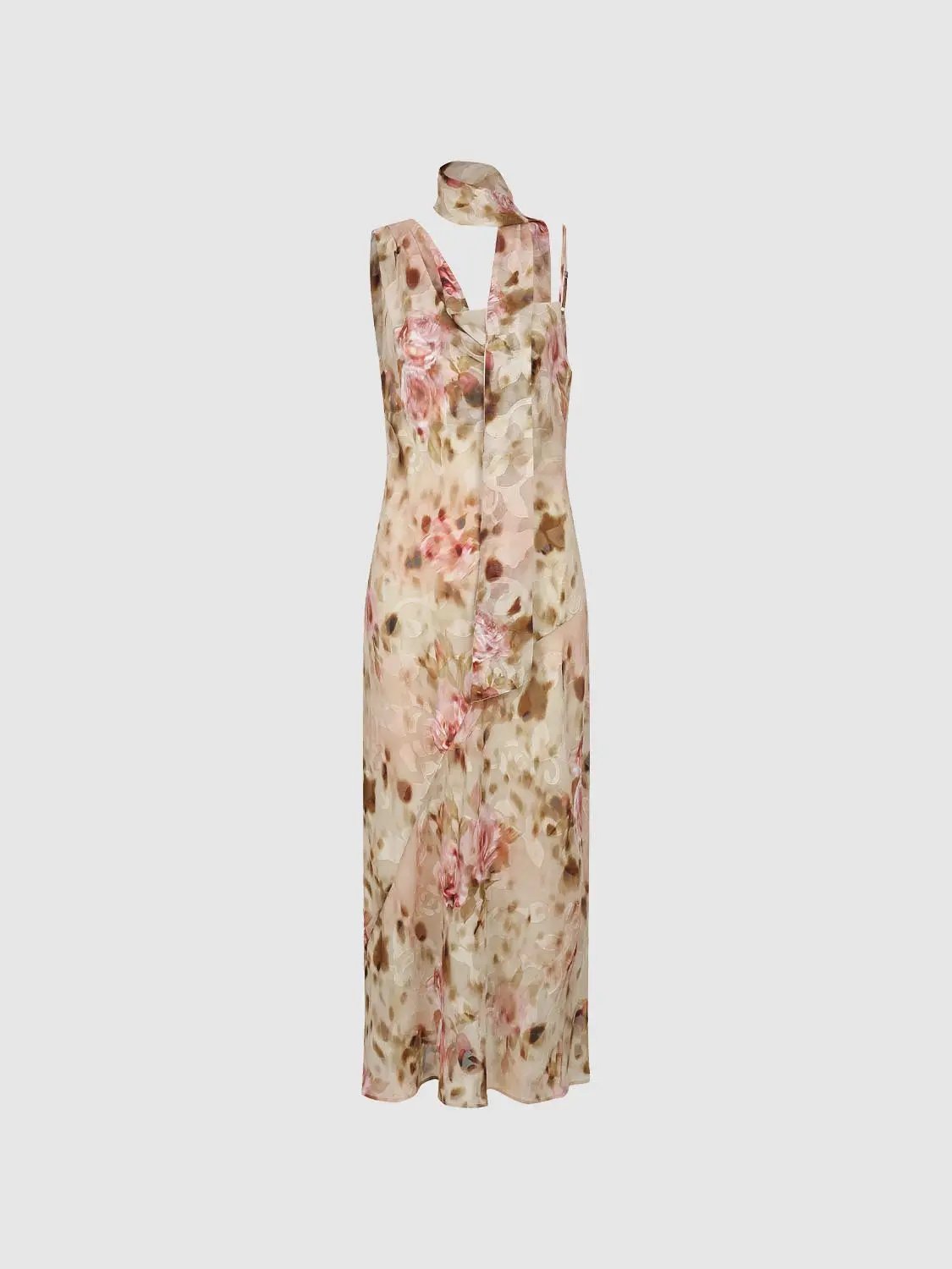 Soft Romantic Floral Print H-line Maxi Dress in beige-pink tones by Urban Revivo Fashion