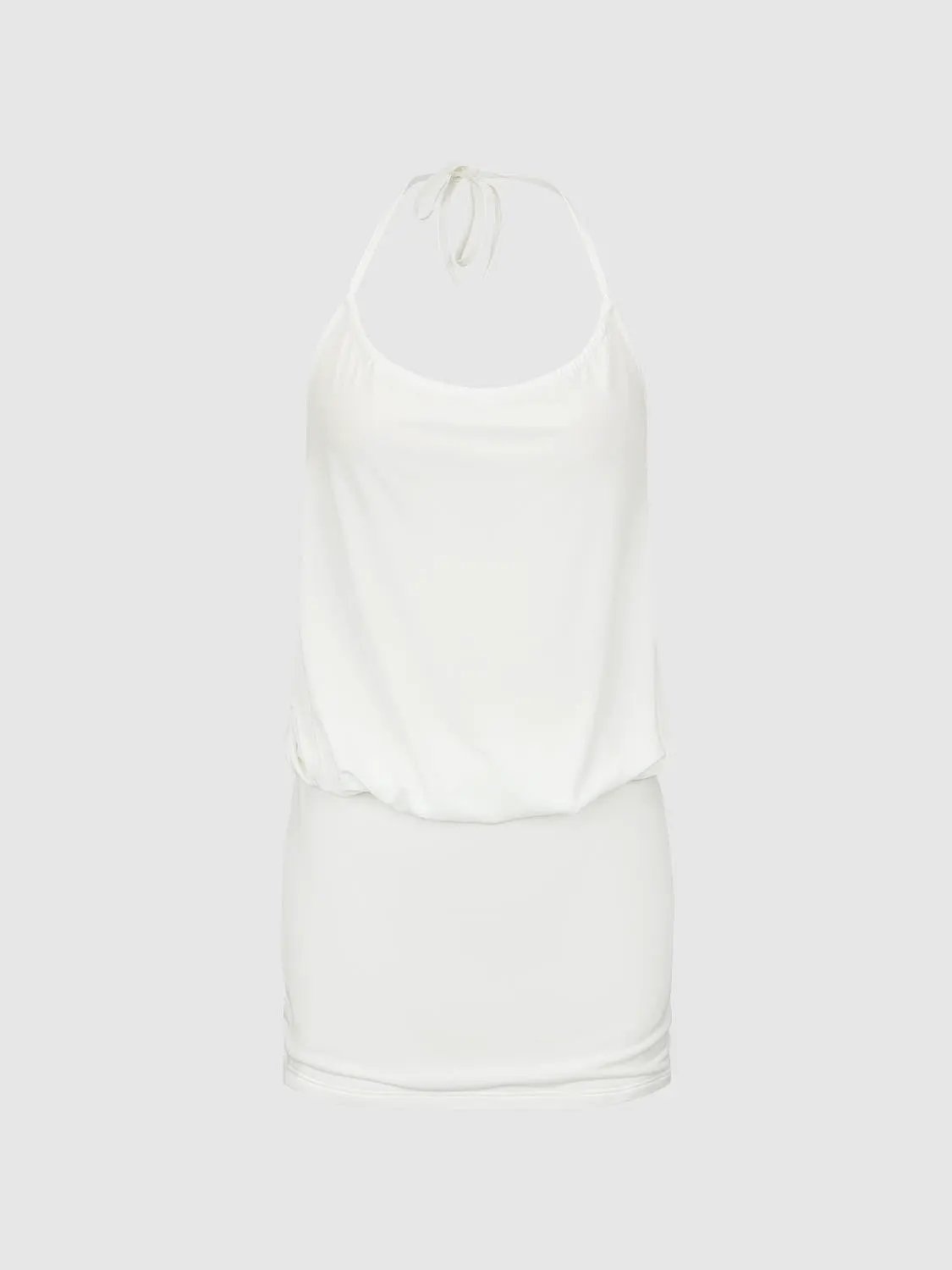 H-Line Dress, white satin halter-neck slip dress by Urban Revivo Fashion